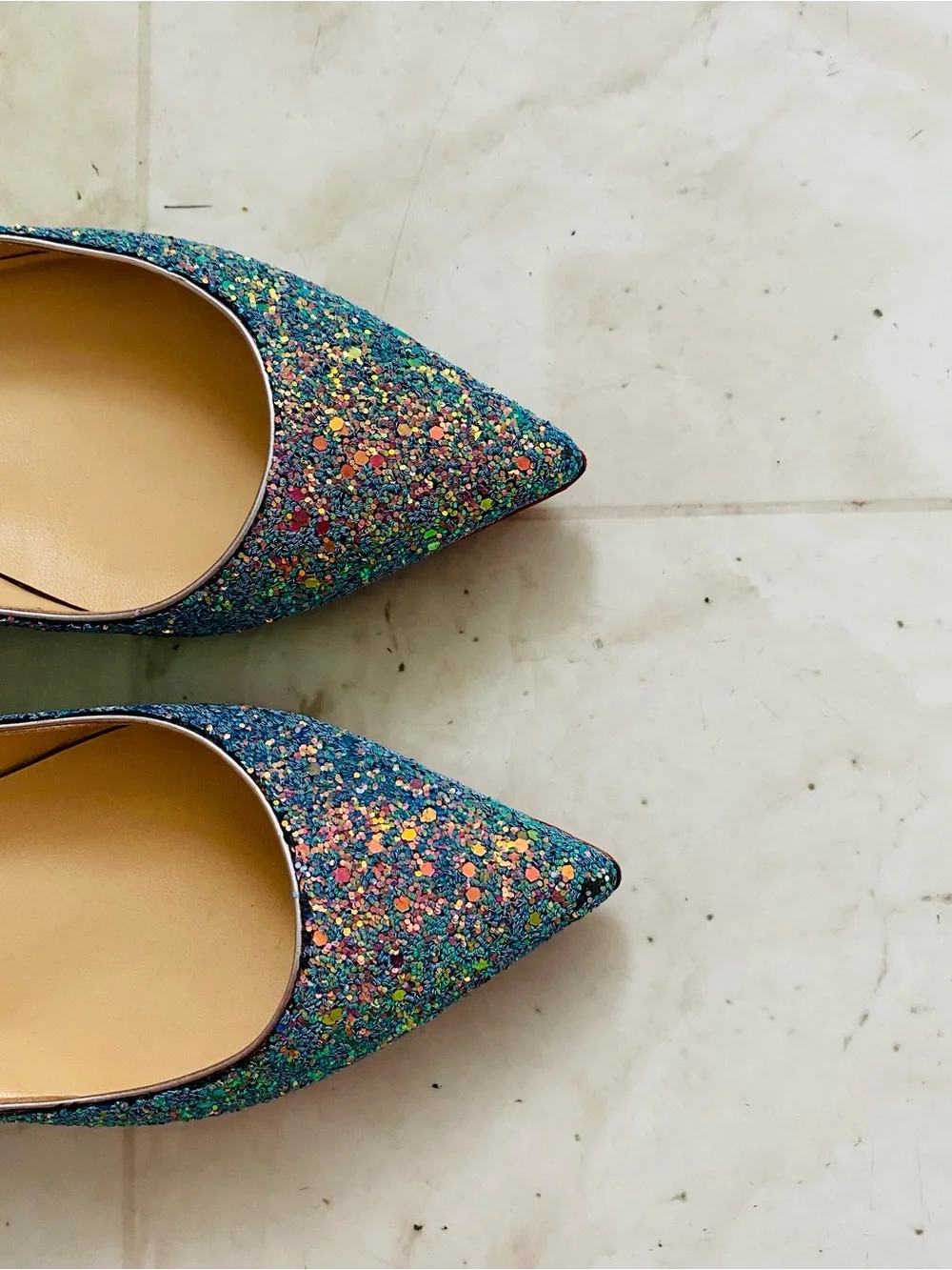 Christian Louboutin Kate Multicolor Blue Glitter Pointed Toe Ballet Flats Sz 6.5
